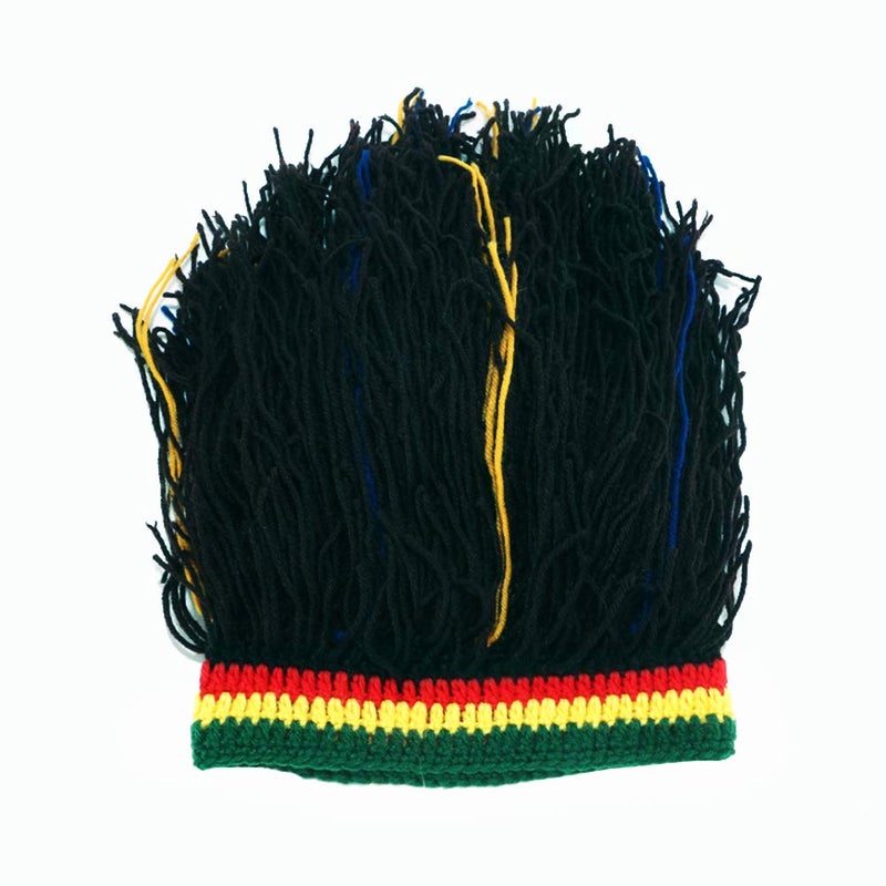 Kirmoo Novelty Handmade Knitted Jamaican Rasta Beanie with Dreadlocks Christmas Halloween Funny Hair Reggae Beanie Rasta Hat (Black Beanie) - Image 4